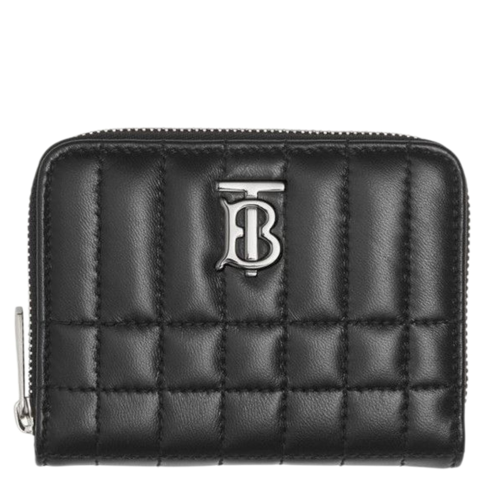 Burberry TB Logo Lola Lambskin Quilted Black Wallet  Black &SILVER HARDWARE